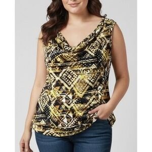 Alfani Womens Cowl Neck Tank Top Gold Black Geometric Snake Print Sleeveless L